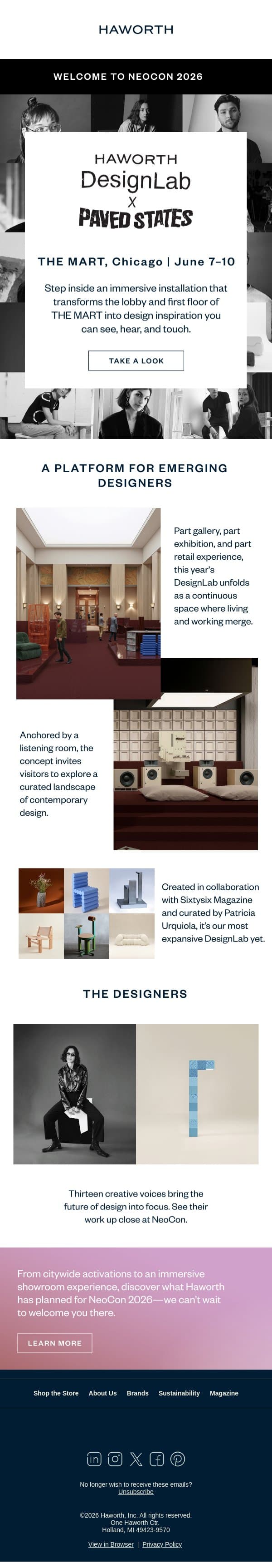 NeoCon 2026: Haworth DesignLab x Paved States email from Haworth screenshot