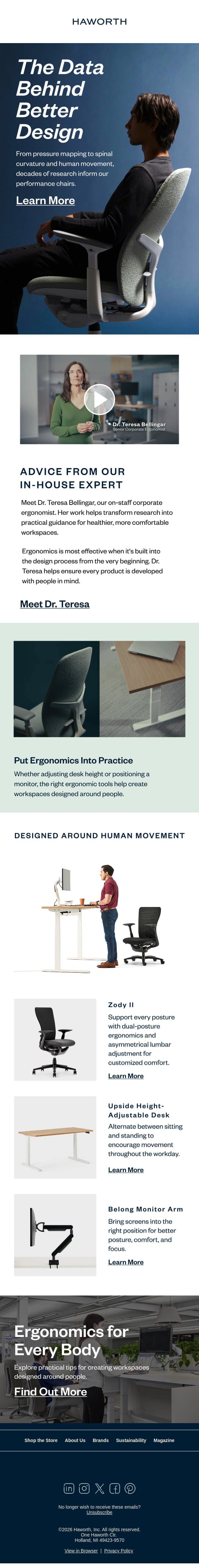 The Research Behind Better Ergonomics email from Haworth screenshot
