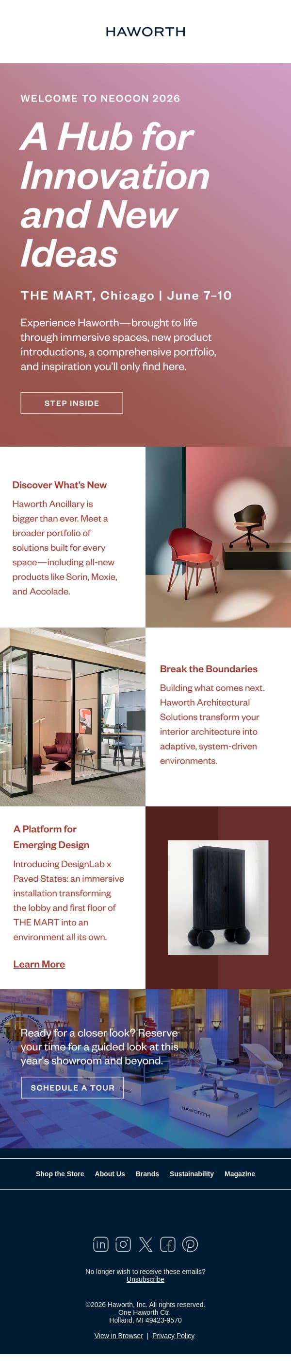 NeoCon 2026: Experience Innovation and New Ideas email from Haworth screenshot
