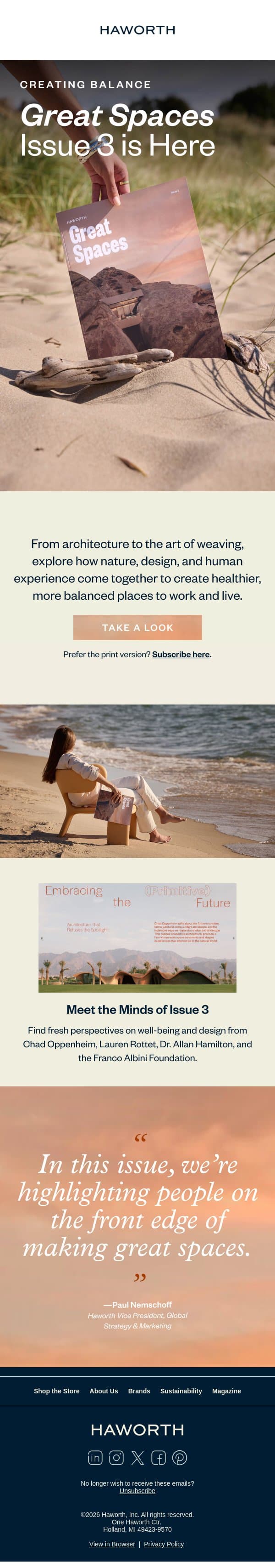 Great Spaces Issue 3 is Here email from Haworth screenshot