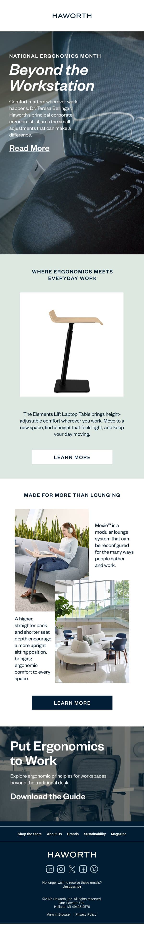 The National Ergonomics Month Edit email from Haworth screenshot