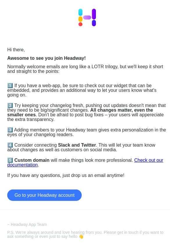 Welcome to Headway! email from Headway screenshot