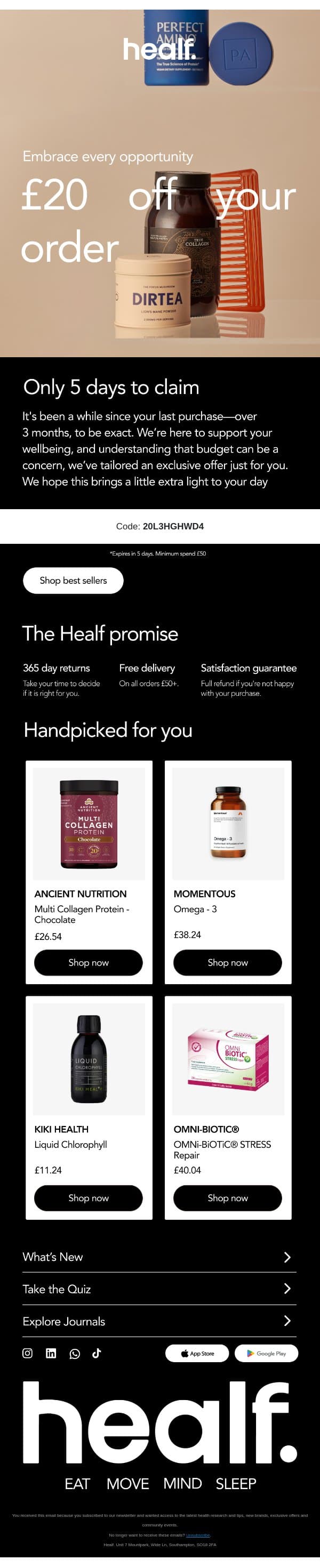 Embrace today’s opportunity email from Healf screenshot