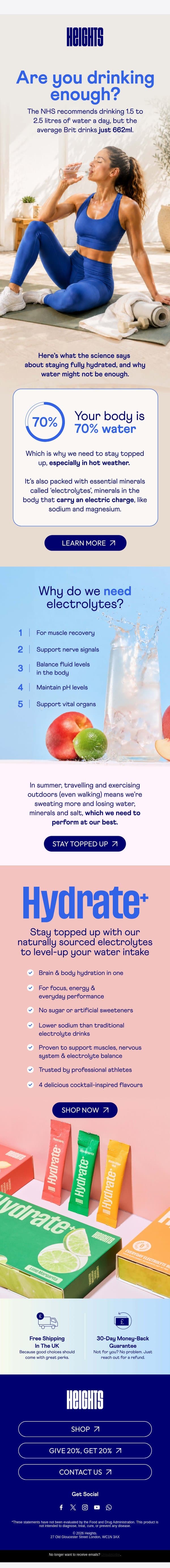 Is water enough to stay hydrated? email from Heights screenshot