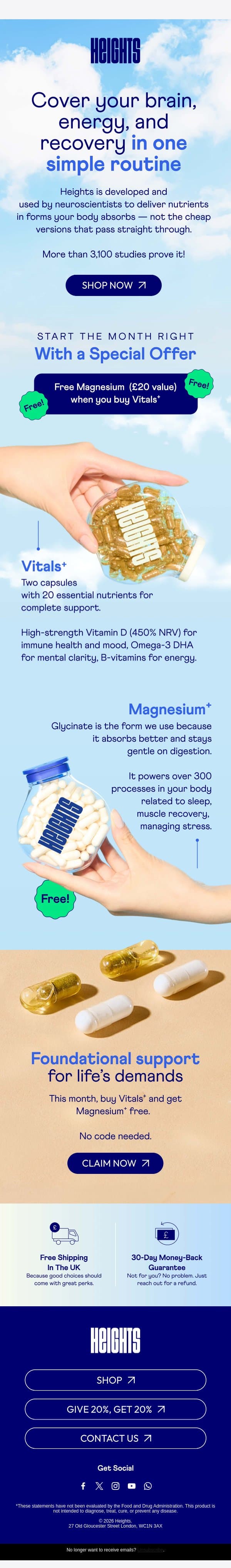 Your complete foundation + Free Magnesium+ worth £20 email from Heights screenshot