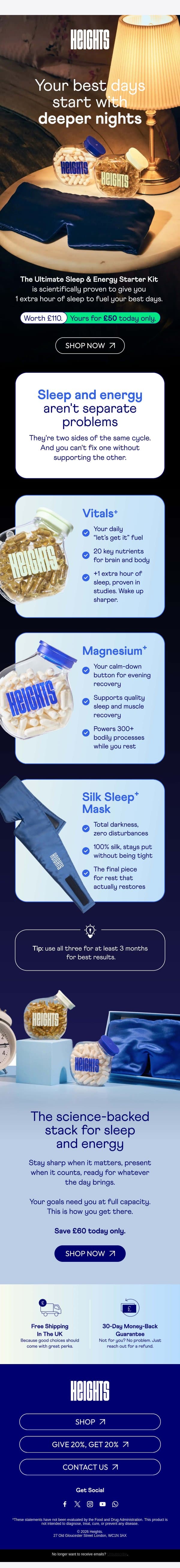 Your best days start with deeper nights email from Heights screenshot