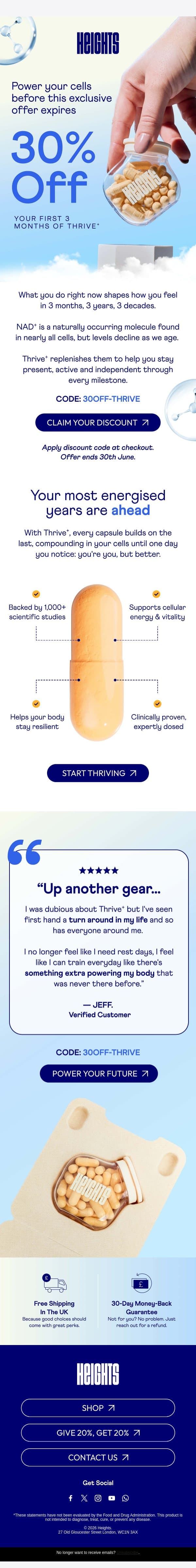 Last chance: 30% off Thrive⁺ ends tonight email from Heights screenshot