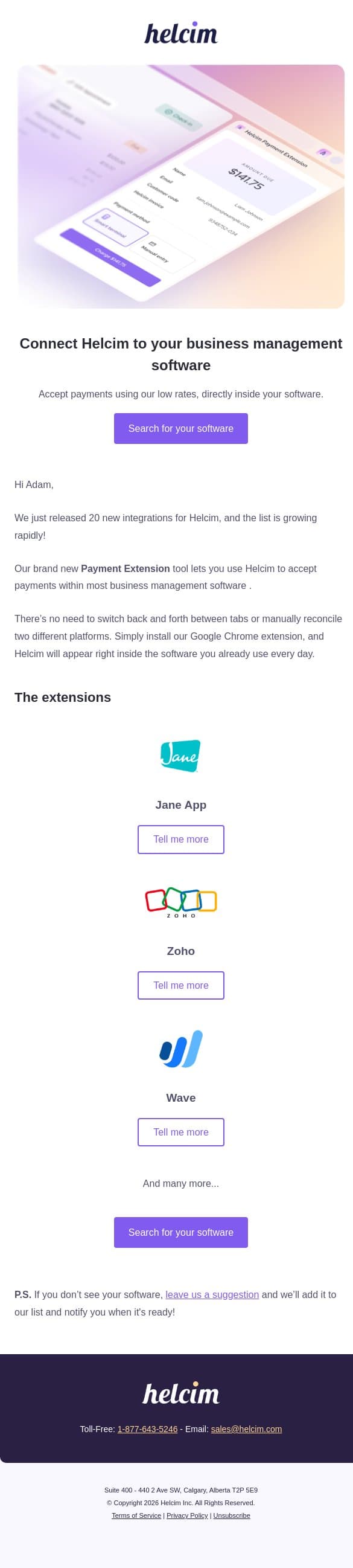 The integrations you’ve been waiting for… email from Helcim screenshot