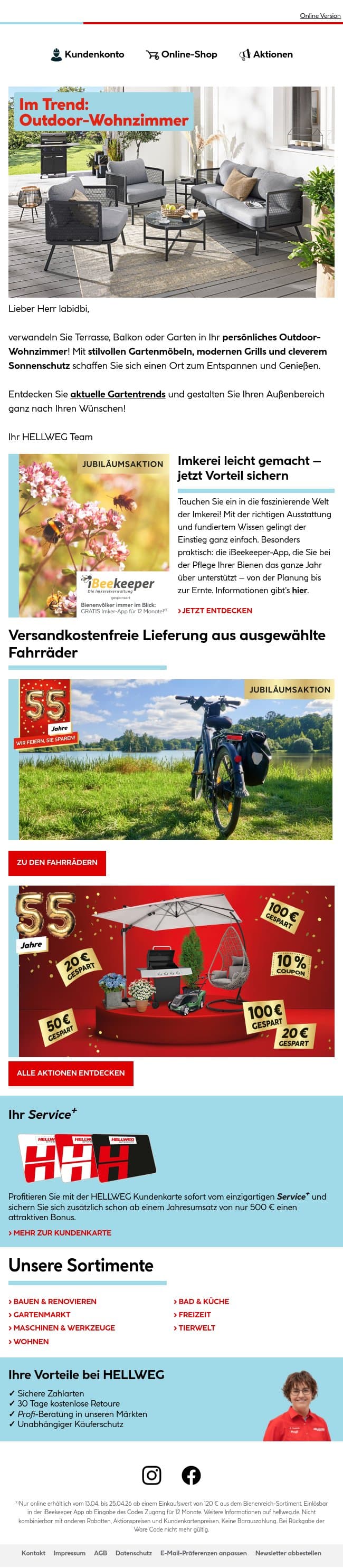 Machen Sie Ihren Garten zum Wohnzimmer 🌞 email from Hellweg screenshot
