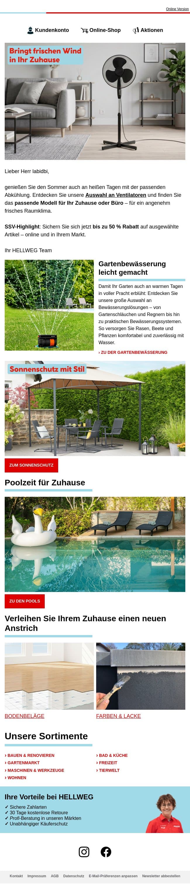 Angenehme Abkühlung für heiße Tage 🌬️ email from Hellweg screenshot