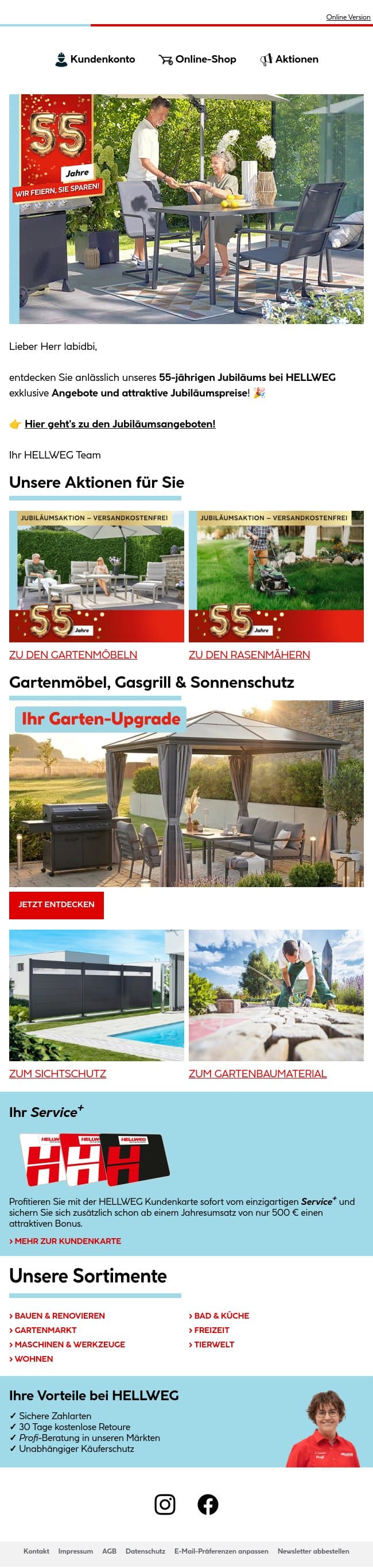 Jubiläumsangebote für Sie! 🎉 email from Hellweg screenshot