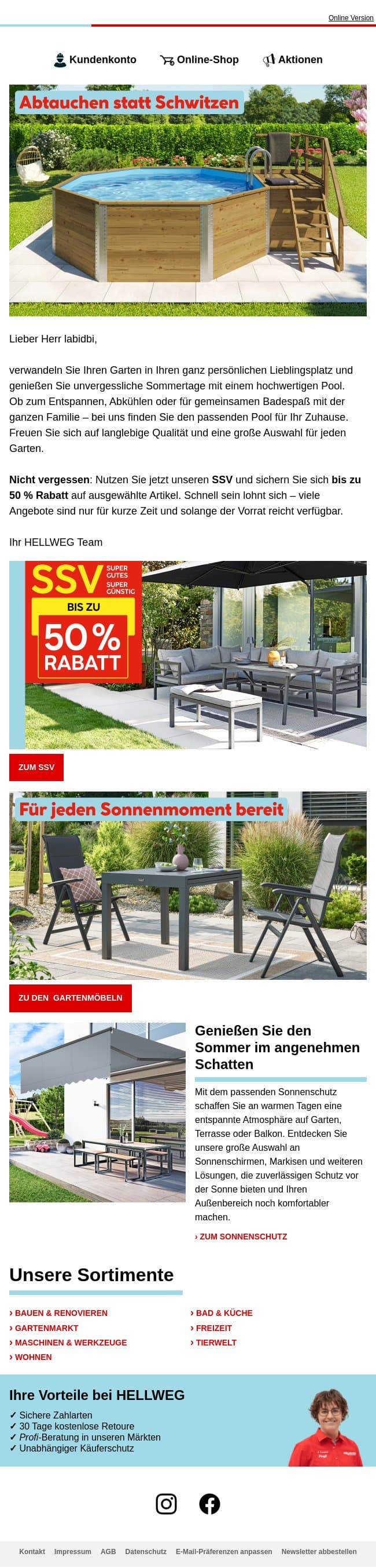 Badespaß beginnt im eigenen Garten! 🌊 email from Hellweg screenshot
