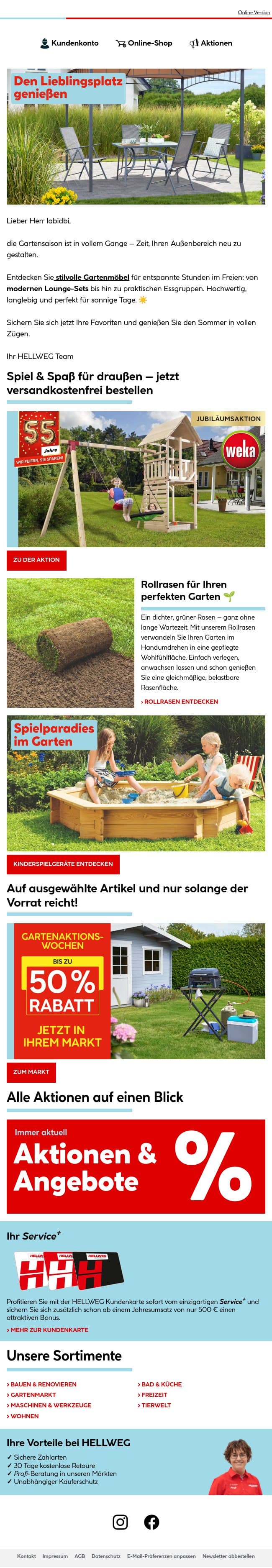 Ihre neuen Gartenmöbel warten ☀️ email from Hellweg screenshot
