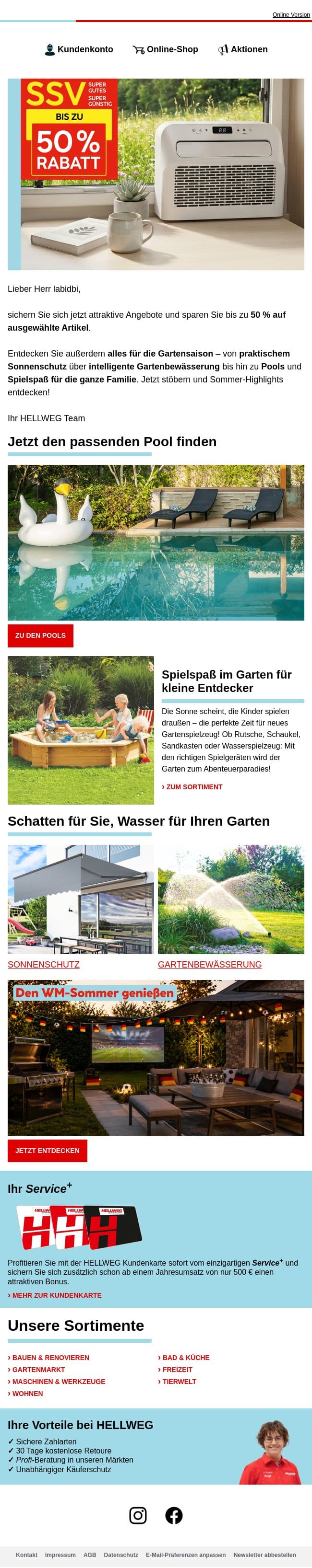 SSV: Bis zu 50 % sparen! email from Hellweg screenshot