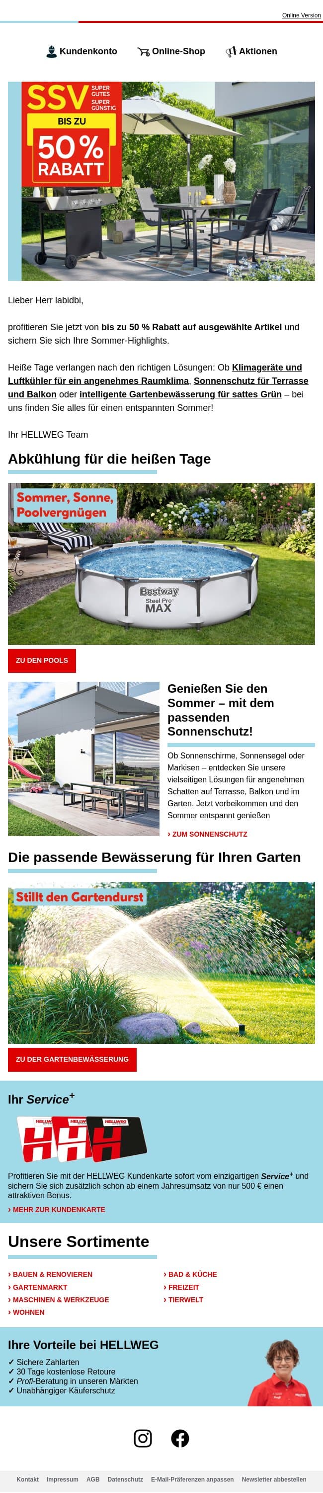 Heiße Tage, coole Angebote – bis zu 50 % sparen! ☀️ email from Hellweg screenshot
