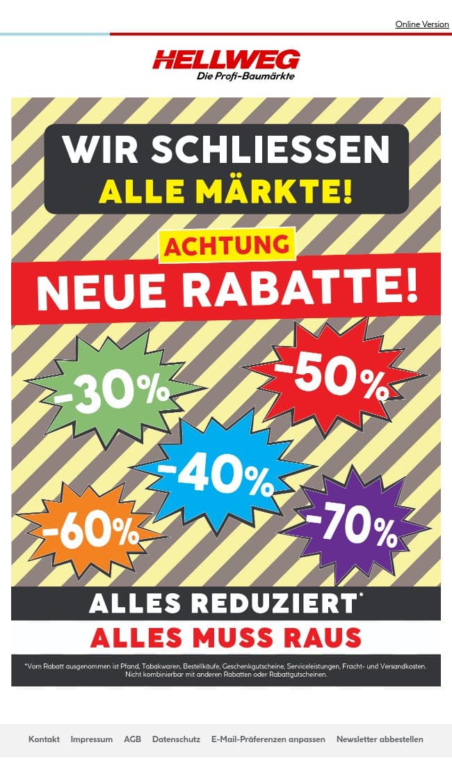 Bis zu 70% reduziert! email from Hellweg screenshot