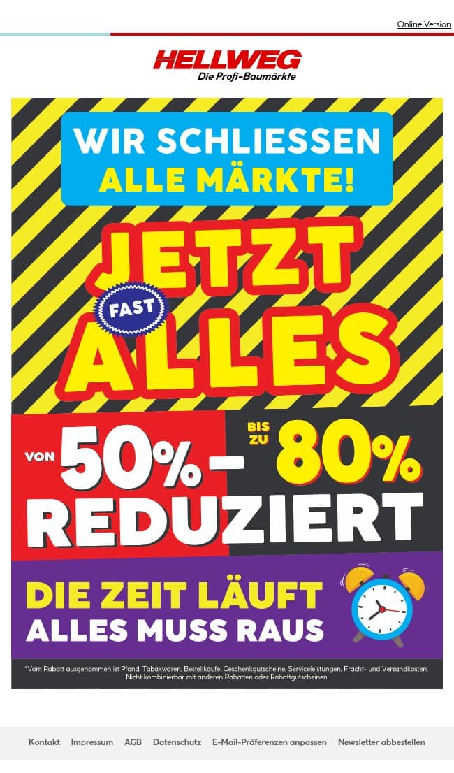Jetzt bis zu 80% reduziert! email from Hellweg screenshot