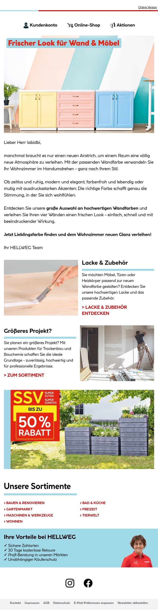 Frischer Look für Wand & Möbel email from Hellweg screenshot
