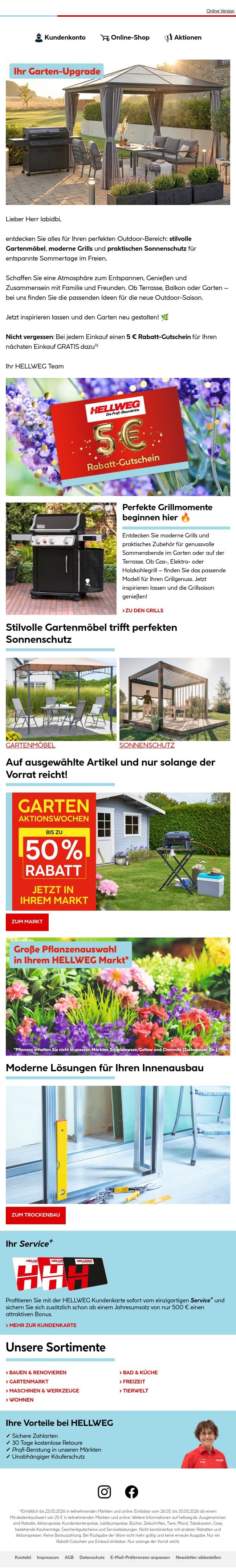 Unsere Highlights für Ihren Outdoor-Bereich ☀️ email from Hellweg screenshot