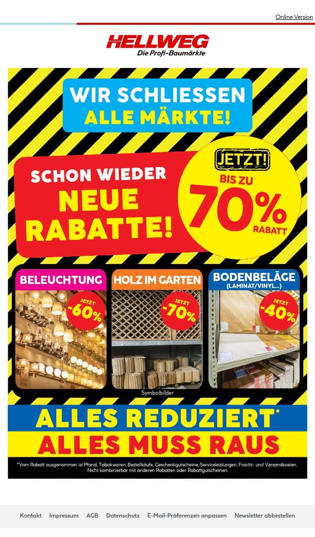 Jetzt bis zu 70% reduziert! email from Hellweg screenshot