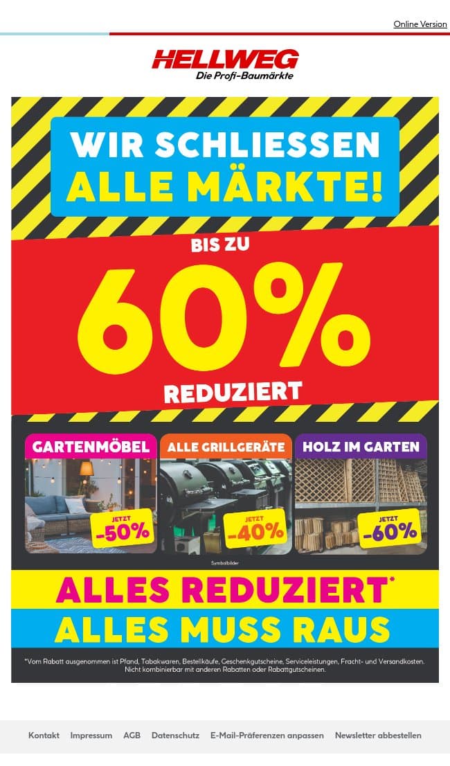 Bis zu 60% reduziert! email from Hellweg screenshot