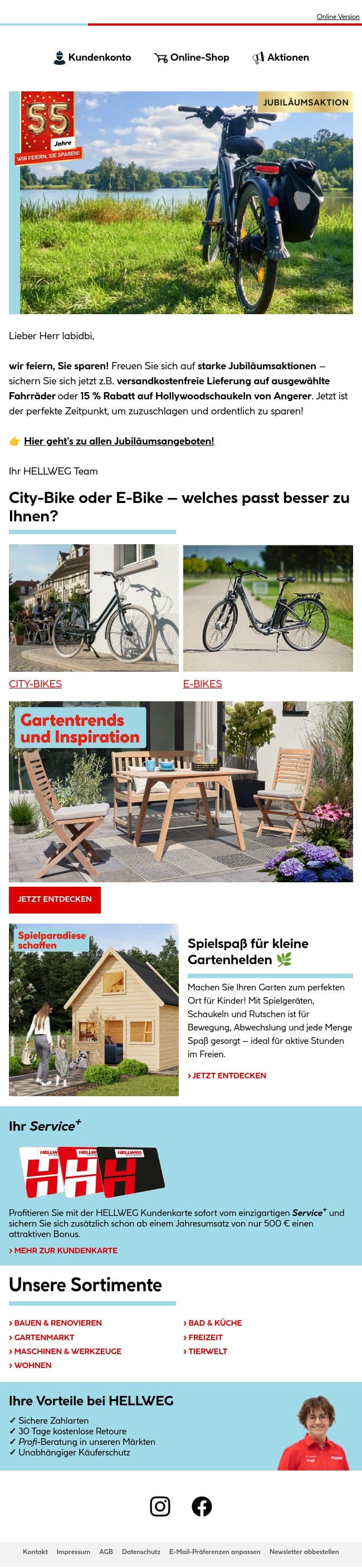 Jetzt Jubiläumsangebote sichern! 🎉 email from Hellweg screenshot