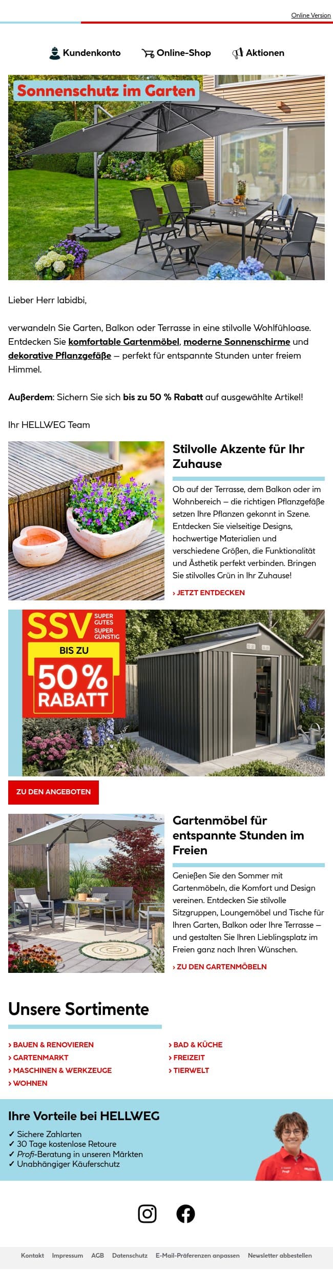 Alles für Ihren Lieblingsplatz im Freien 🌞 email from Hellweg screenshot