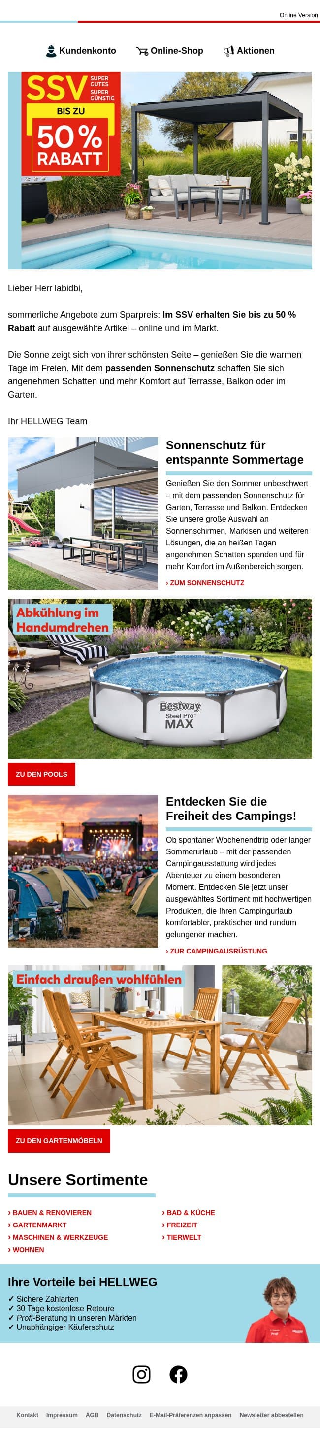 Sommer genießen & bis zu 50 % sparen ☀️ email from Hellweg screenshot