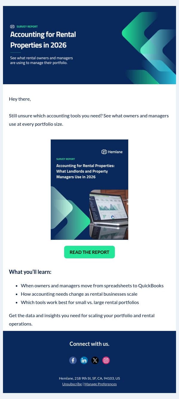 Which Accounting Tools Do Owners Use in 2026? 📊 email from Hemlane screenshot