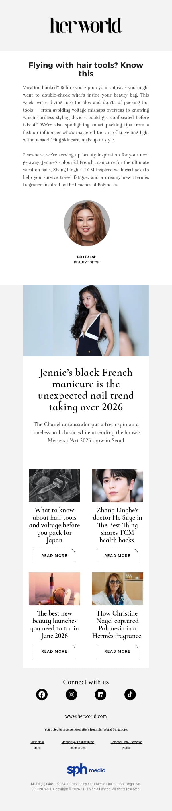 Jennie’s black French manicure is the unexpected nail trend taking over 2026 email from H.E.R. screenshot