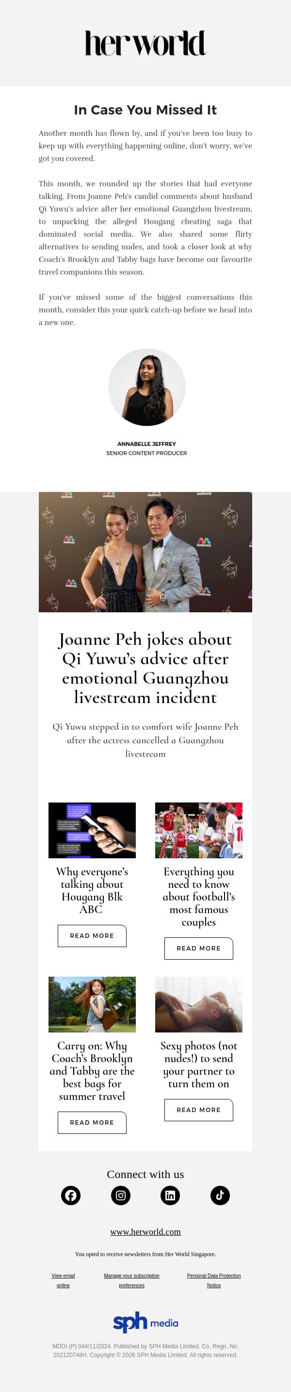 Joanne Peh jokes about Qi Yuwu’s advice after emotional Guangzhou livestream incident email from H.E.R. screenshot