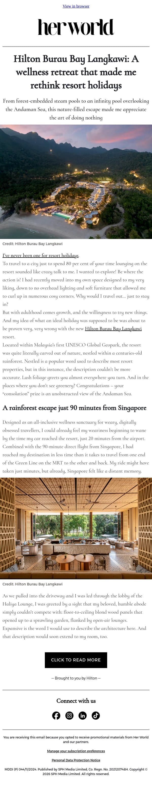 [ADV] Hilton Burau Bay Langkawi: A wellness retreat that made me rethink resort holidays email from H.E.R. screenshot