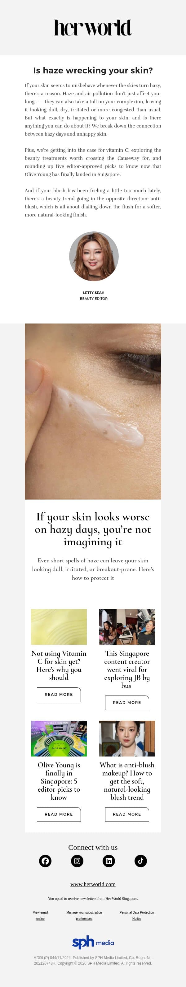 If your skin looks worse on hazy days, you’re not imagining it email from H.E.R. screenshot