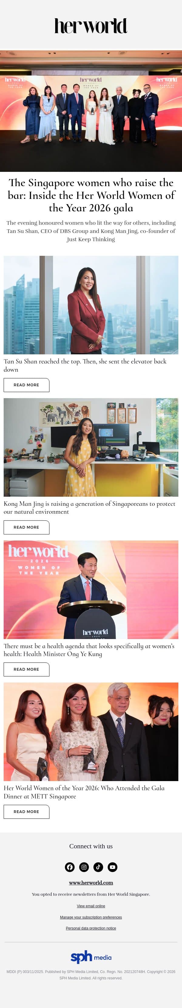 The Singapore women who raise the bar: Inside the Her World Women of the Year 2026 gala email from H.E.R. screenshot