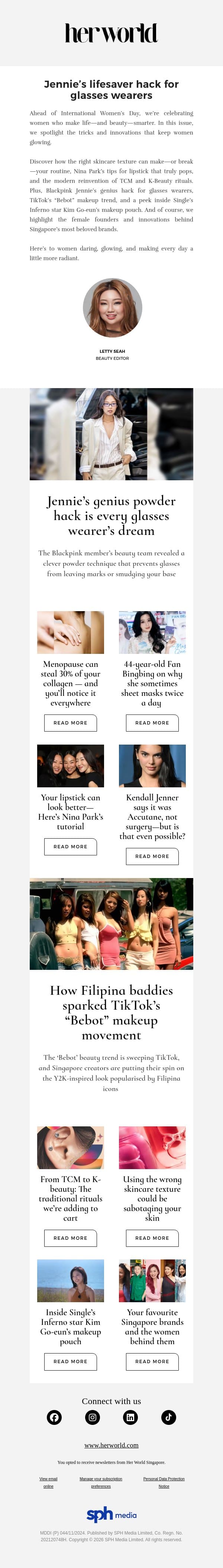 Jennie’s genius powder hack is every glasses wearer’s dream email from H.E.R. screenshot