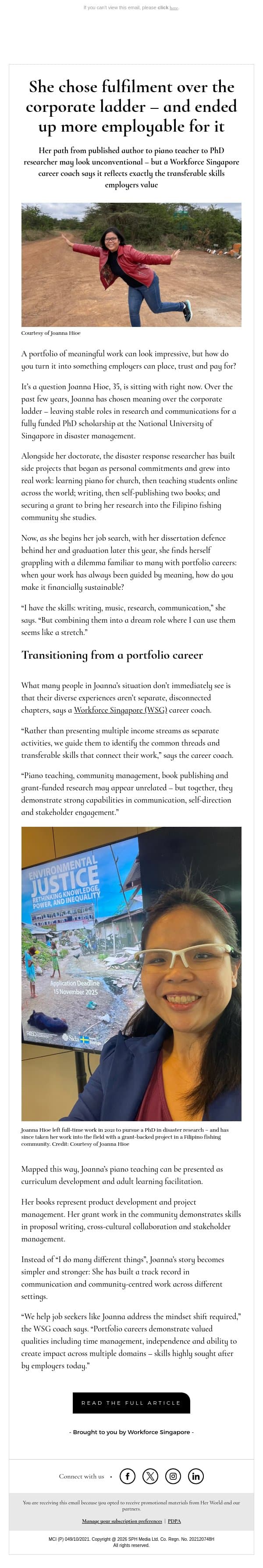 [ADV] She chose fulfilment over the corporate ladder – and ended up more employable for it email from H.E.R. screenshot