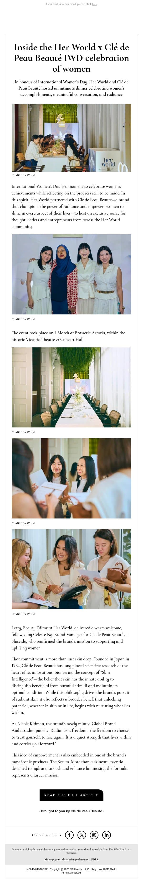 [ADV] Inside the Her World x Clé de Peau Beauté IWD celebration of women email from H.E.R. screenshot