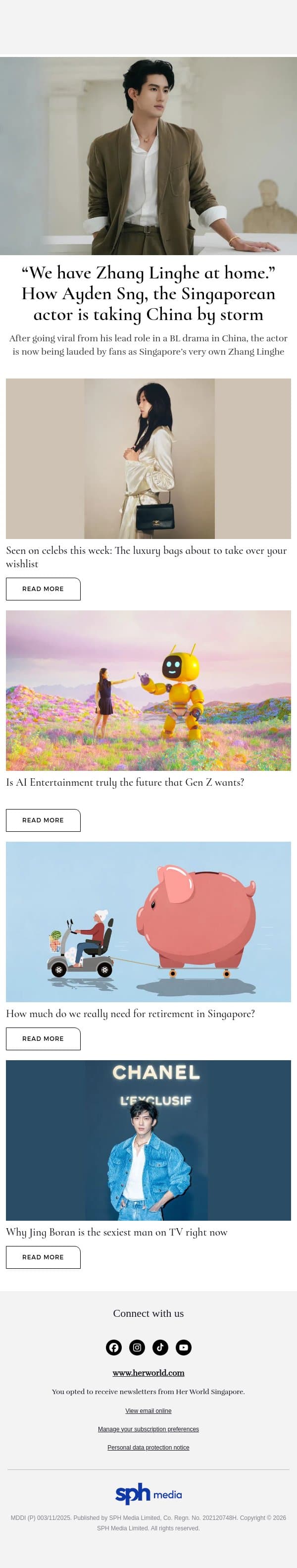 “We have Zhang Linghe at home.” How Ayden Sng, the Singaporean actor is taking China by storm email from H.E.R. screenshot