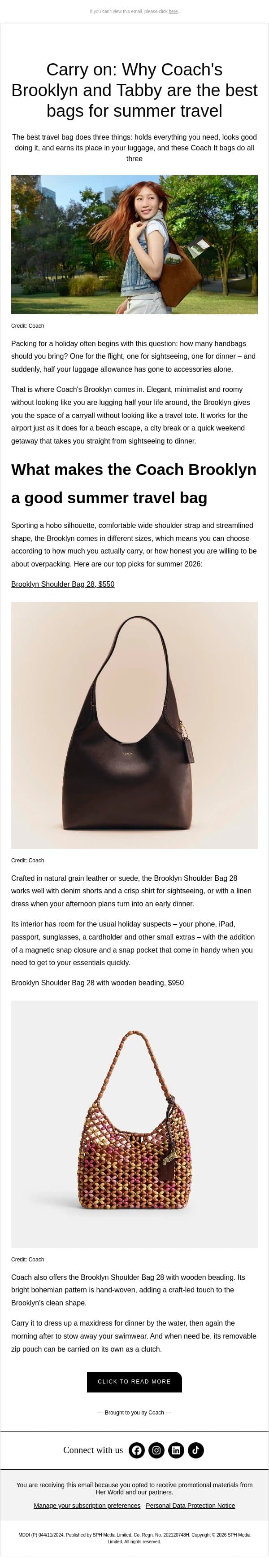 [ADV] Carry on: Why Coach’s Brooklyn and Tabby are the best bags for summer travel email from H.E.R. screenshot