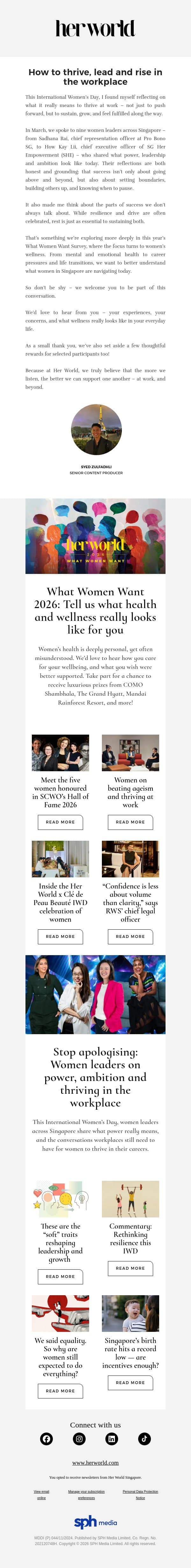 Stop apologising: Women leaders on power, ambition and thriving in the workplace email from H.E.R. screenshot