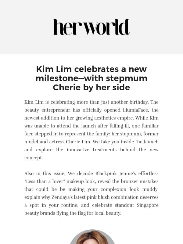 Former model and actress Cherie cheers on stepdaughter Kim Lim at illumiaFace opening email from H.E.R.