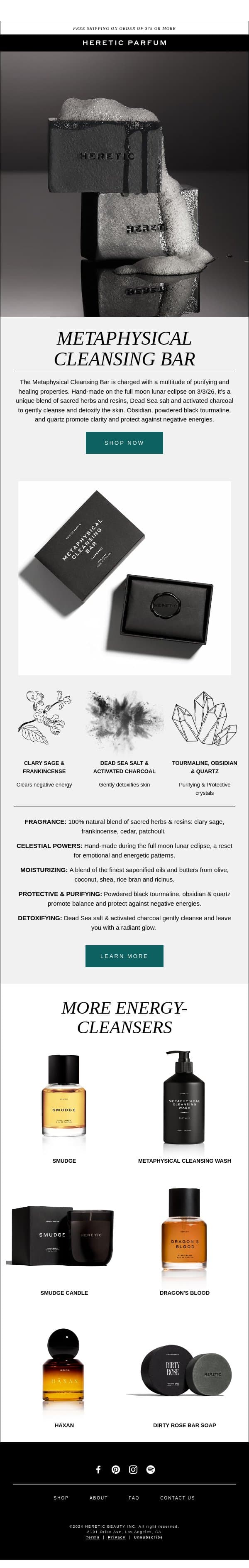 Back In Stock: METAPHYSICAL CLEANSING BAR email from Heretic screenshot