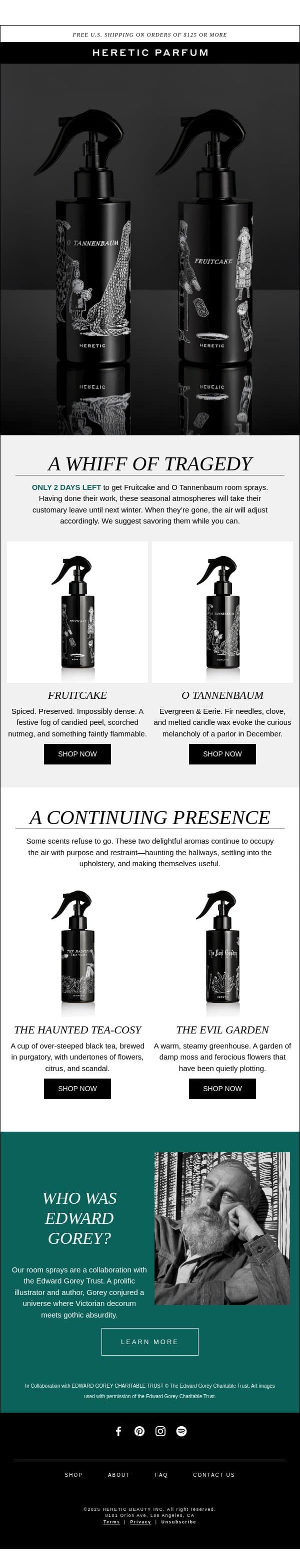 LAST CALL: Gorey Room Sprays email from Heretic screenshot