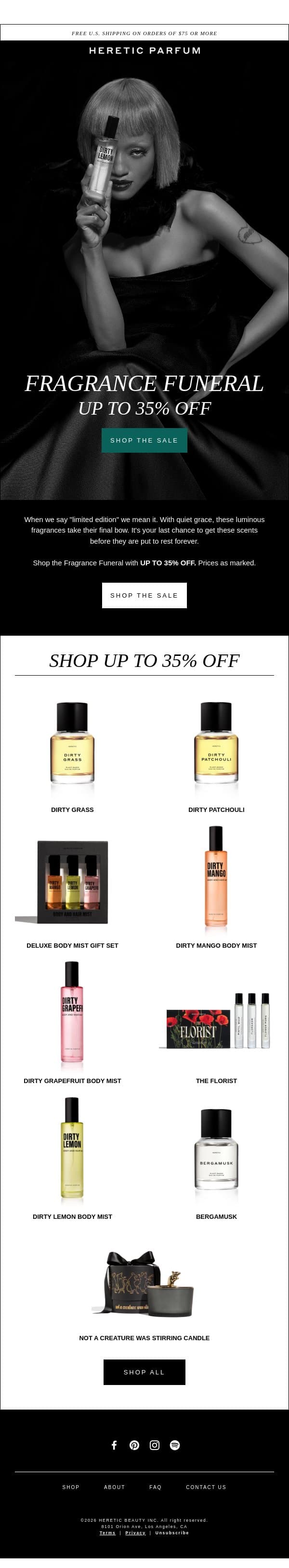 FRAGRANCE FUNERAL: Up to 50% OFF email from Heretic screenshot
