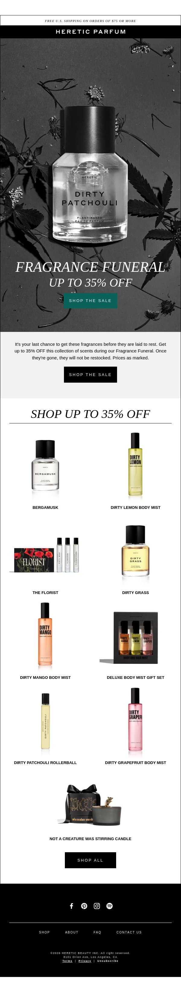 The Fragrance Funeral email from Heretic screenshot