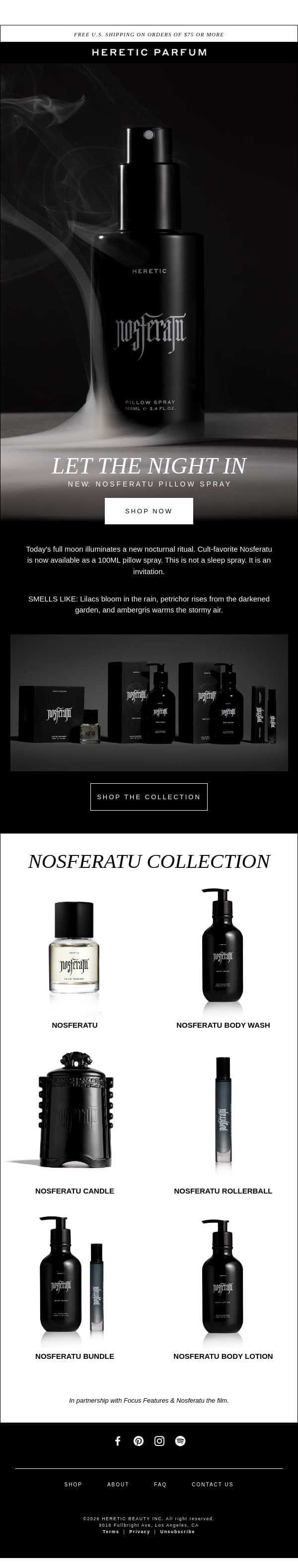 New: NOSFERATU PILLOW SPRAY email from Heretic screenshot