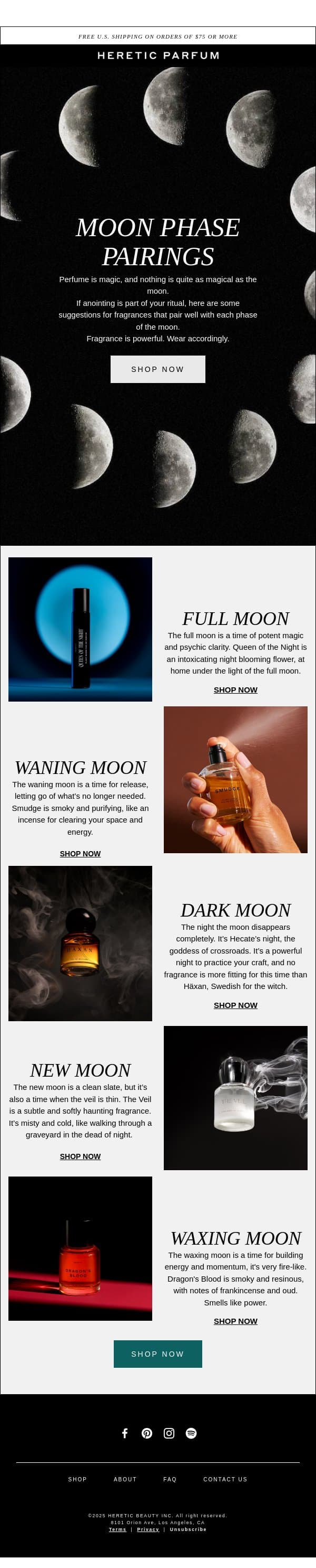 MOON PHASE PAIRINGS email from Heretic screenshot