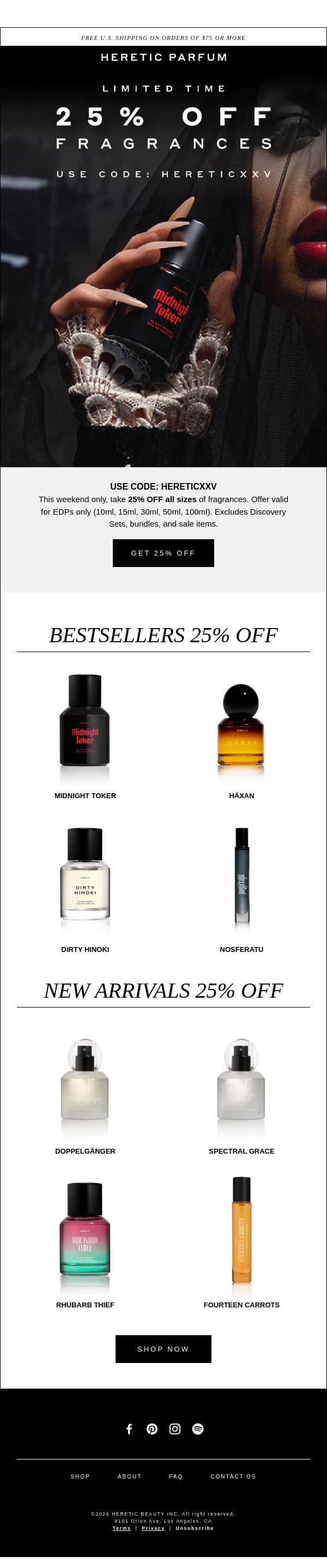 25% OFF: Limited Time Only email from Heretic screenshot
