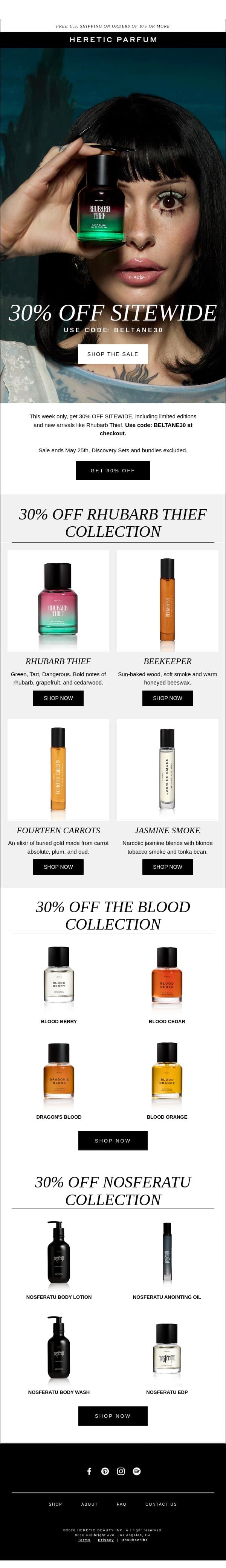 30% OFF RHUBARB THIEF email from Heretic screenshot