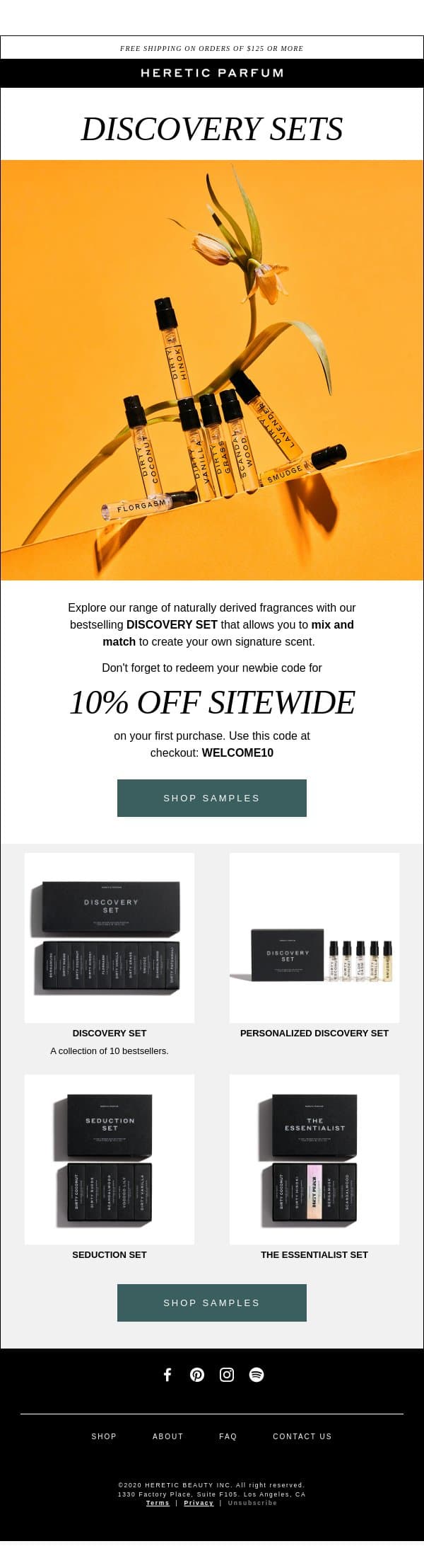 10% OFF our bestselling 🖤 Discovery Sets 🖤 email from Heretic screenshot